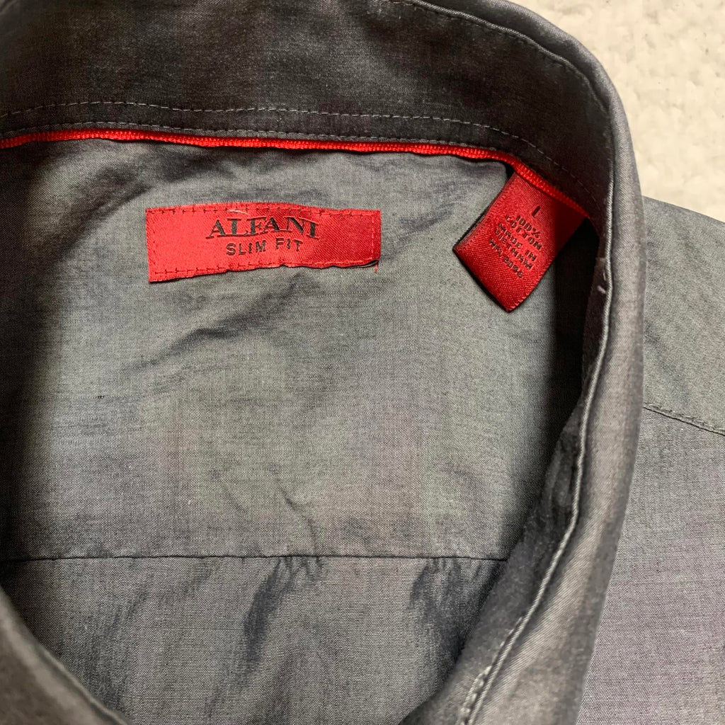 Alfani Men's Large Gray Slim Fit Short Sleeve Button-Up Shirt