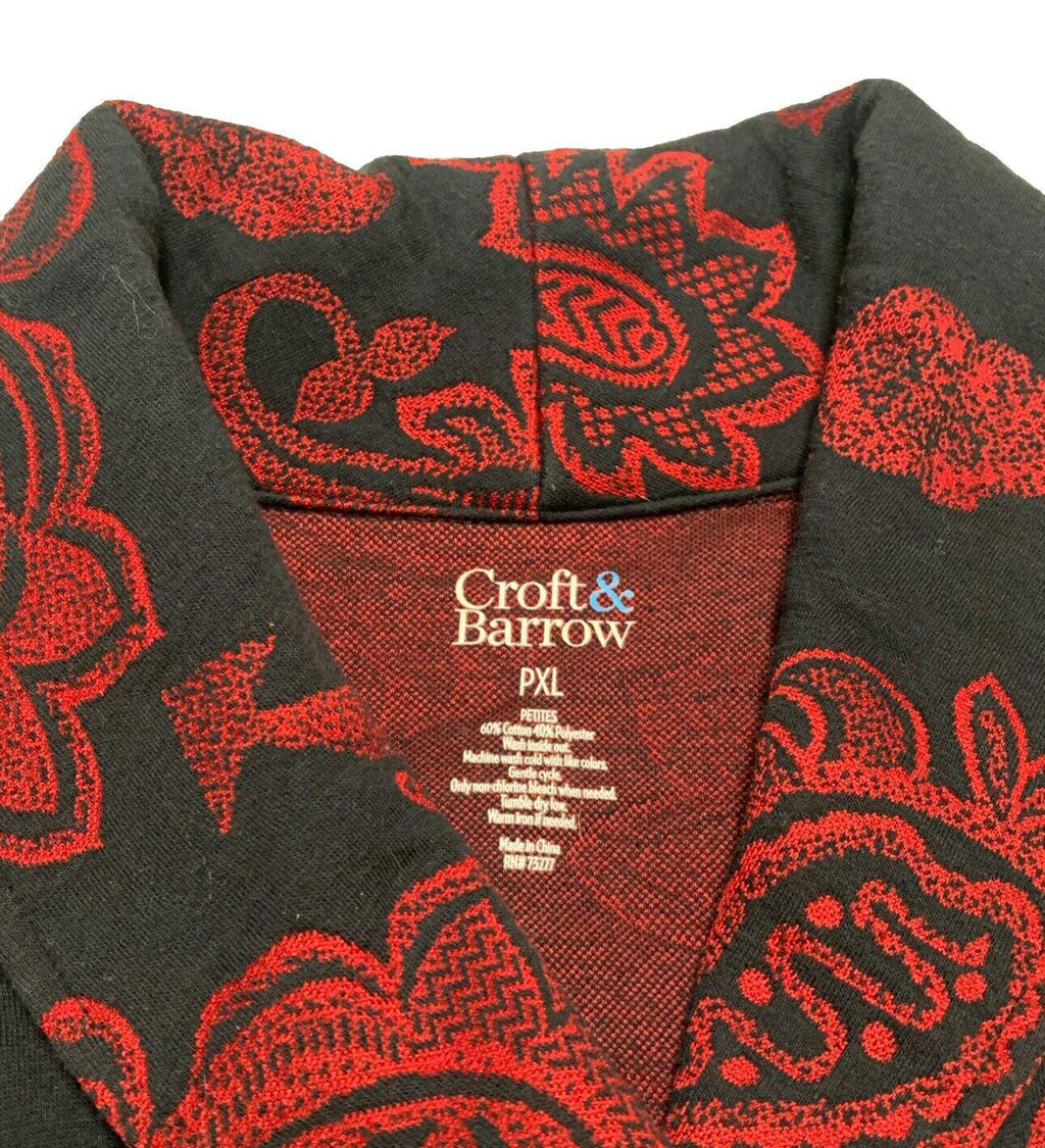 Croft & Barrow Womens Petite XL Red Black Paisley Floral Zip Sweater Long Sleeve