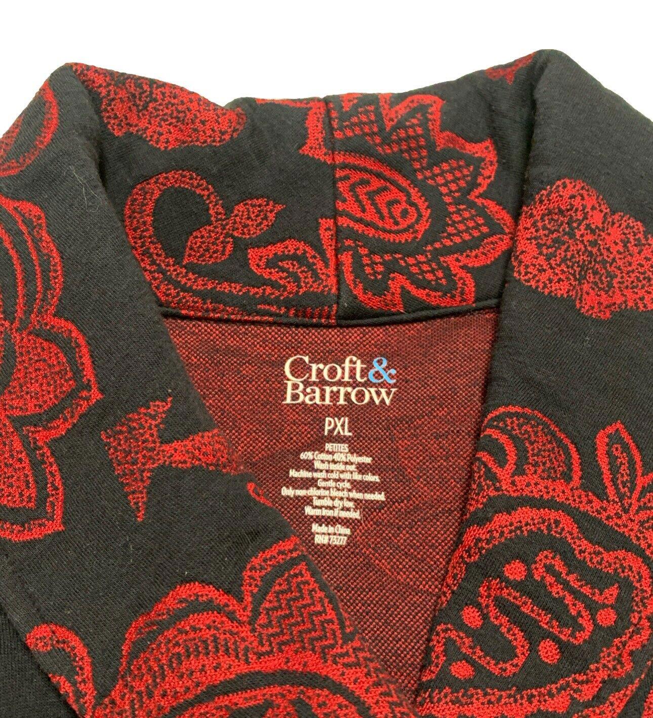 Croft & Barrow Womens Petite XL Red Black Paisley Floral Zip Sweater Long Sleeve