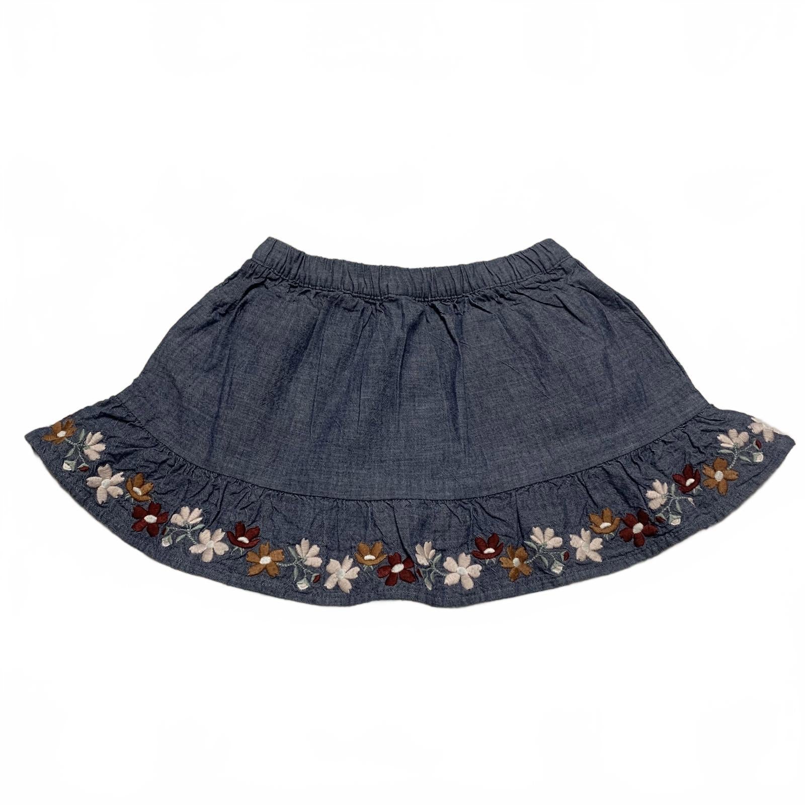 Gymboree Girls Sz 3T Denim Blue Floral Embroidered Denim Skirt with Pink Shorts