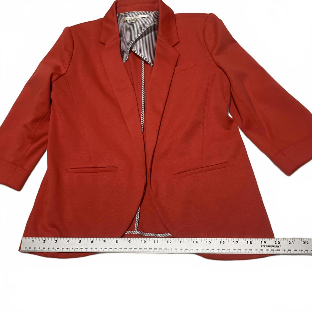 LC Lauren Conrad Women's Red Blazer Size 8 Open Front 3/4 Sleeve Stretch Jacket