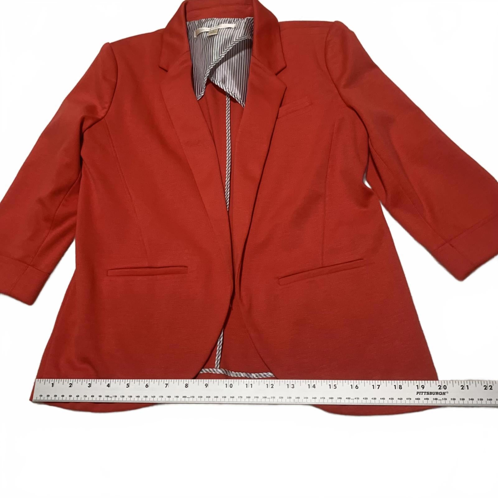 LC Lauren Conrad Women's Red Blazer Size 8 Open Front 3/4 Sleeve Stretch Jacket