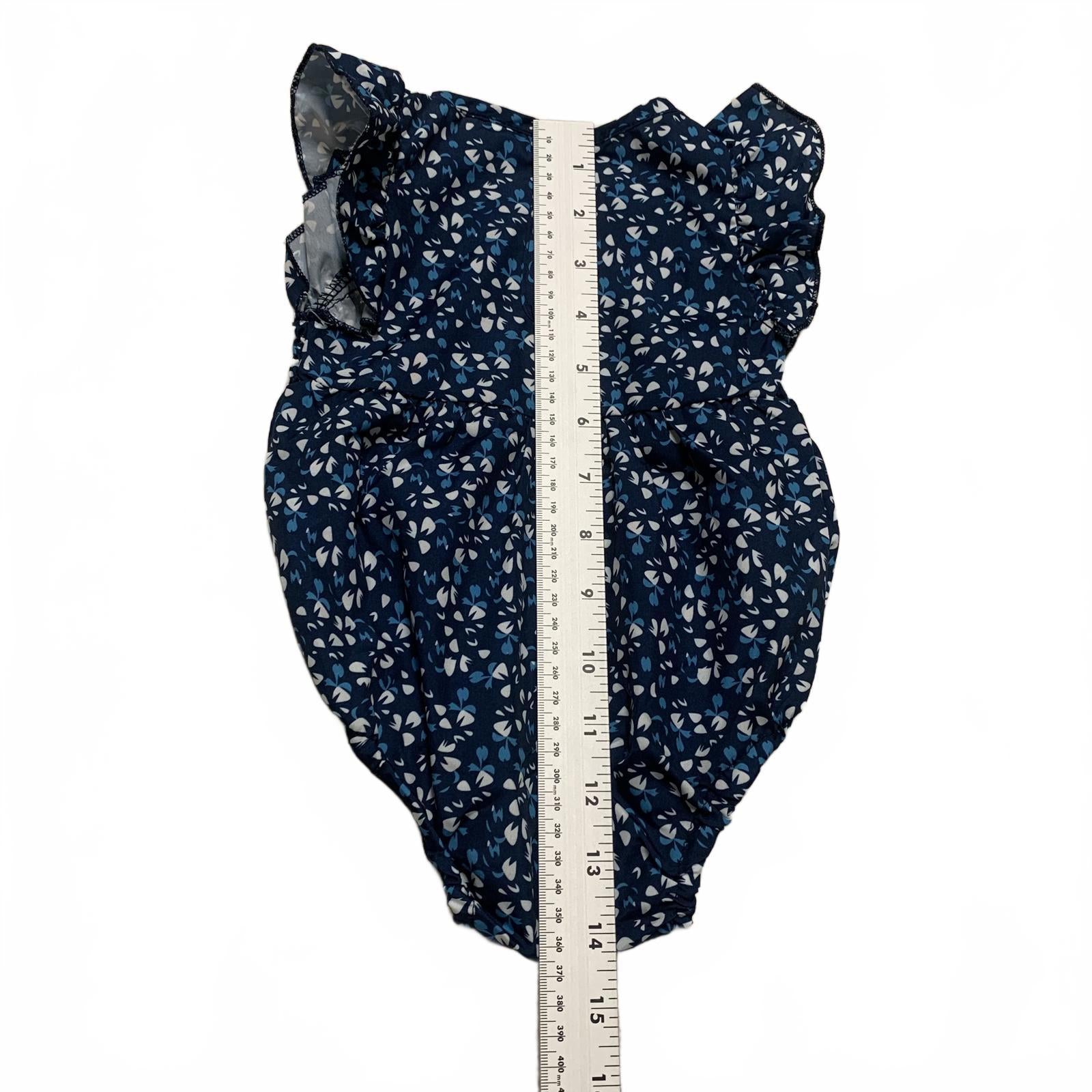 Adorable Baby Girl Size 3-6 Months Blue Floral Ruffled Romper with Headband
