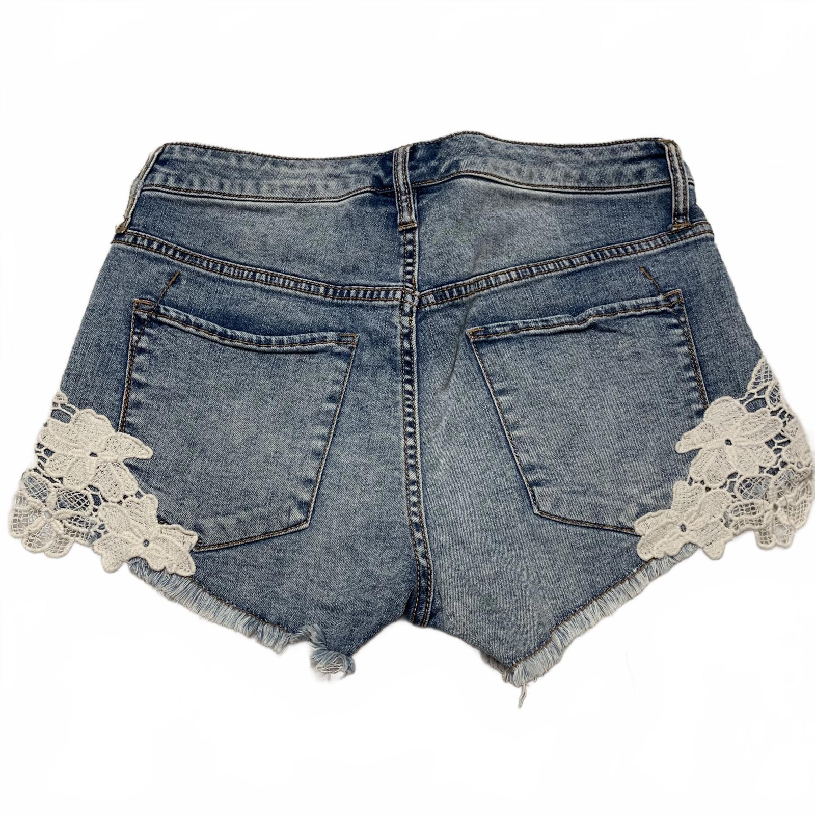 Mossino Womens Size 8/W29 High Rise Denim Shorts Lace Trim