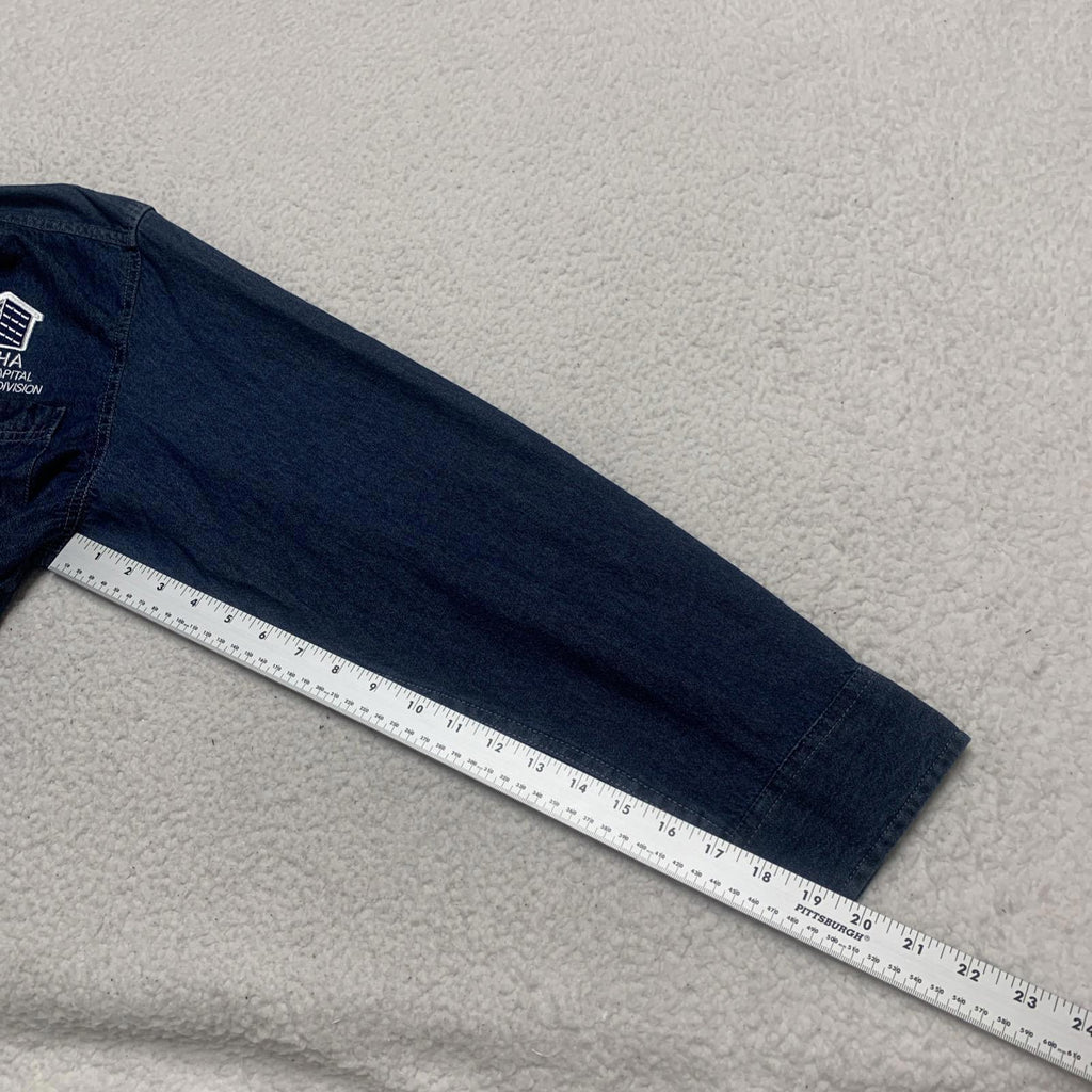 Port & Company Men's Size L Denim Blue Work Shirt NYCHA Uniform Utility Core