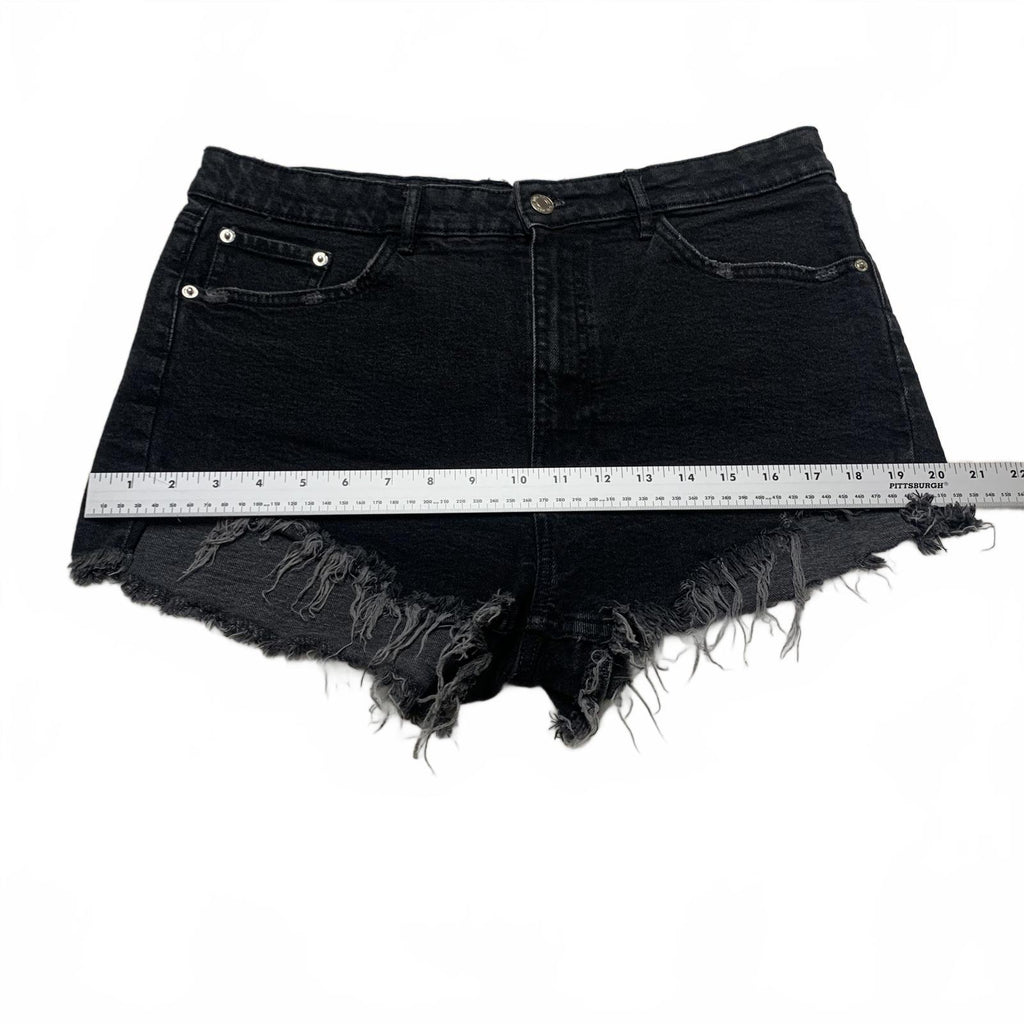 Zara Womens Sz 12 High-Rise Black Distressed Cutoff Denim Shorts Festival Grunge