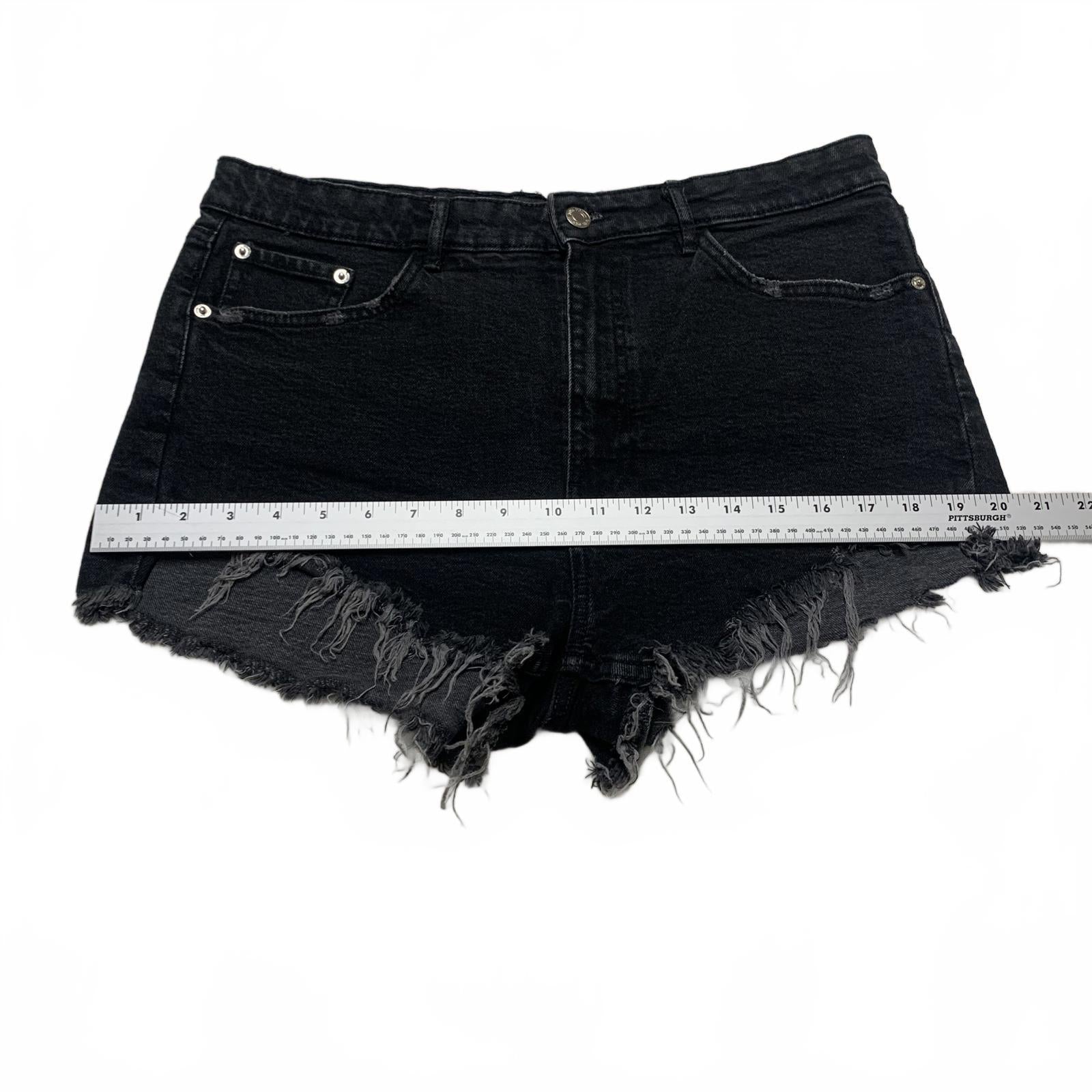 Zara Womens Sz 12 High-Rise Black Distressed Cutoff Denim Shorts Festival Grunge