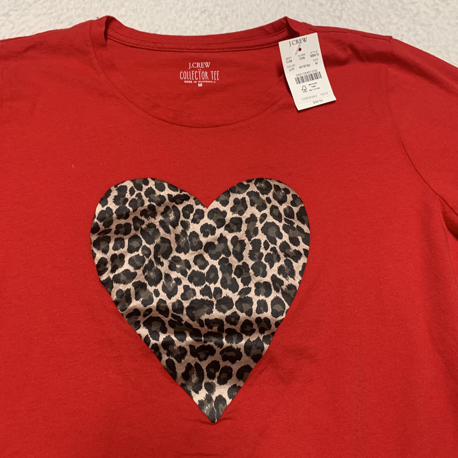 J.Crew Women's Size Medium Red Leopard Heart T-Shirt Collector Tee