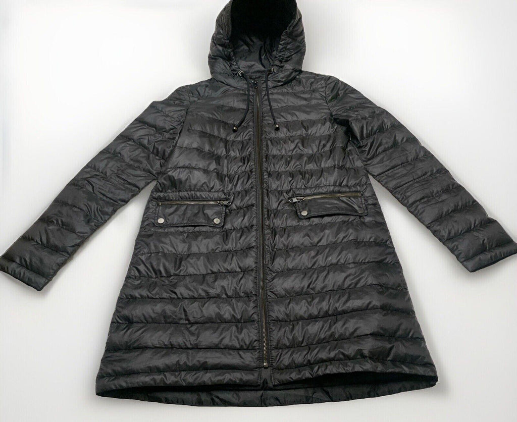 Zara Basic Women’s X-Small Black Lightweight Packable Puffer Long Hooded Jacket