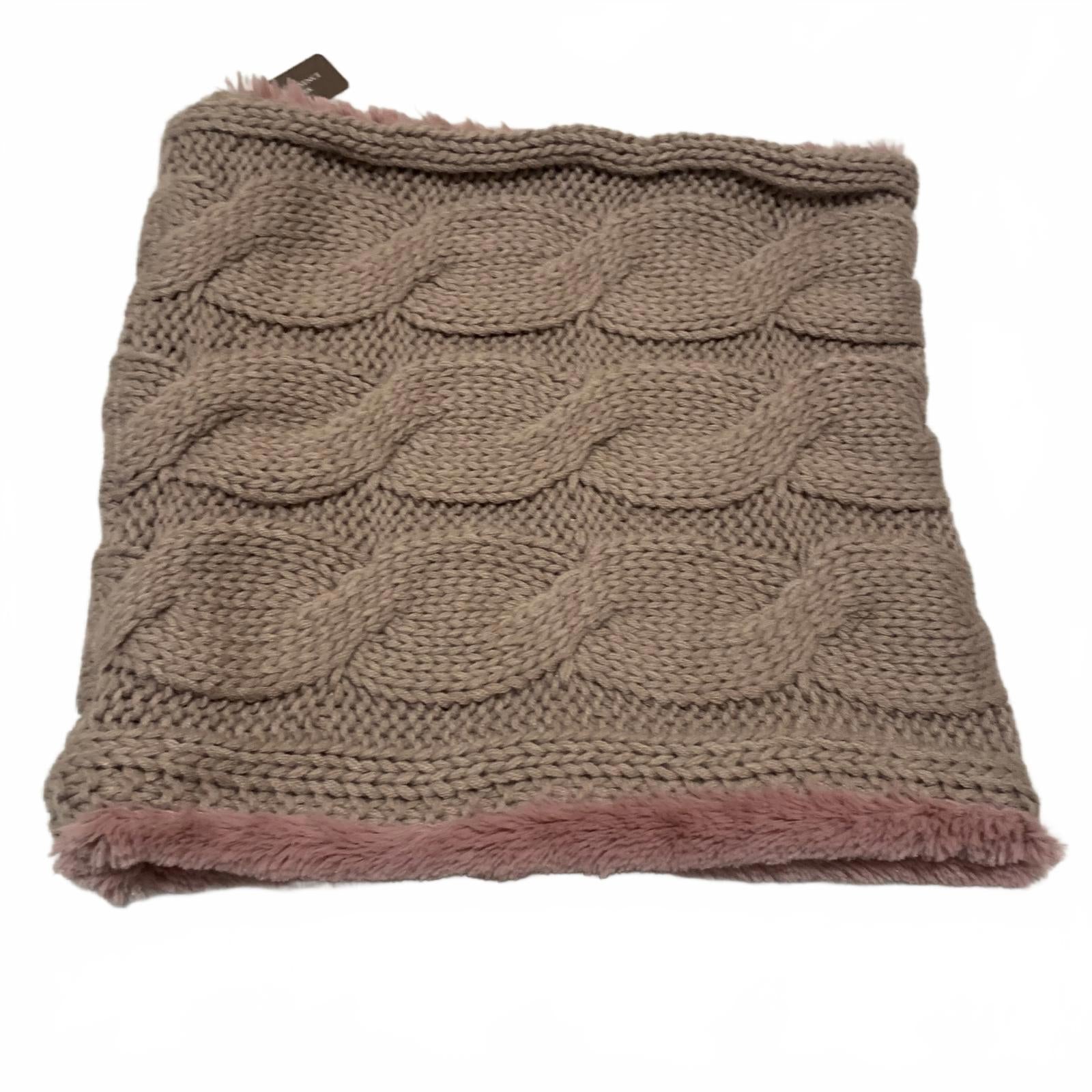 Elegant mauve faux fur knit cowl reversible, cozy and chic cold weather style.