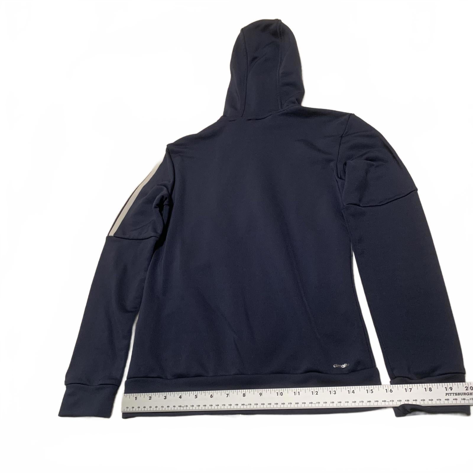 Adidas Women's Size S Navy Blue Hooded Zip-Up Hoodie Sweater 3 Stripes