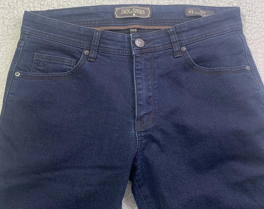 Jack of Spades Men's Jeans 33 x 26.5 Altered Dark Blue  Straight Leg Classic Fit