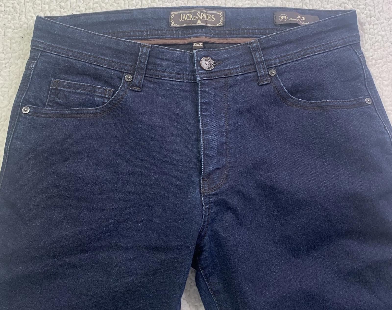 Jack of Spades Men's Jeans 33 x 26.5 Altered Dark Blue  Straight Leg Classic Fit