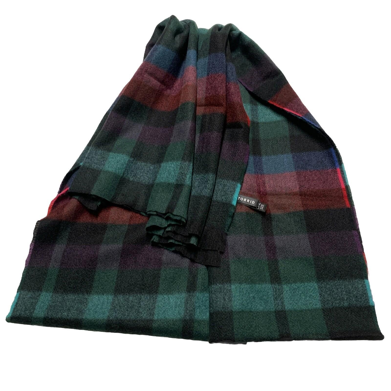 Torrid Multicolored Plaid Flannel Fringe Trim Scarf Shawl Wrap Blanket One Size