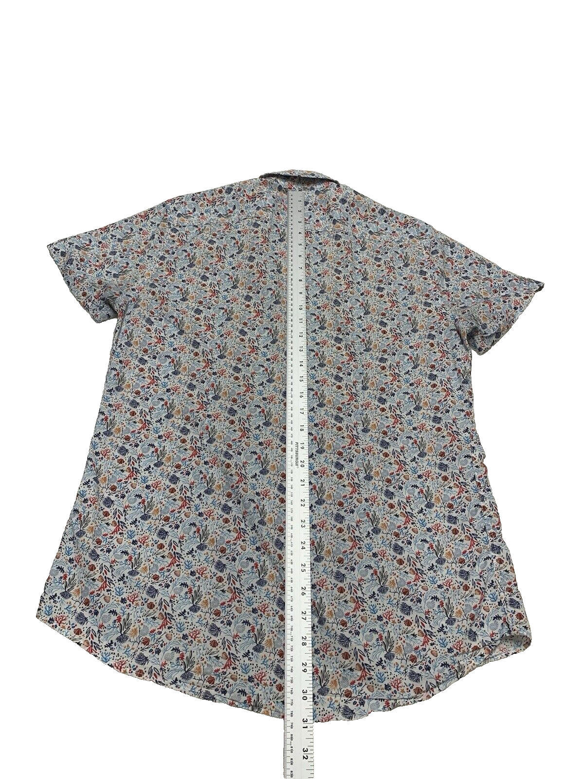 Zara Short Sleeve  Slim Fit Casual Button Down Shirt Size M Print Seaside Shells