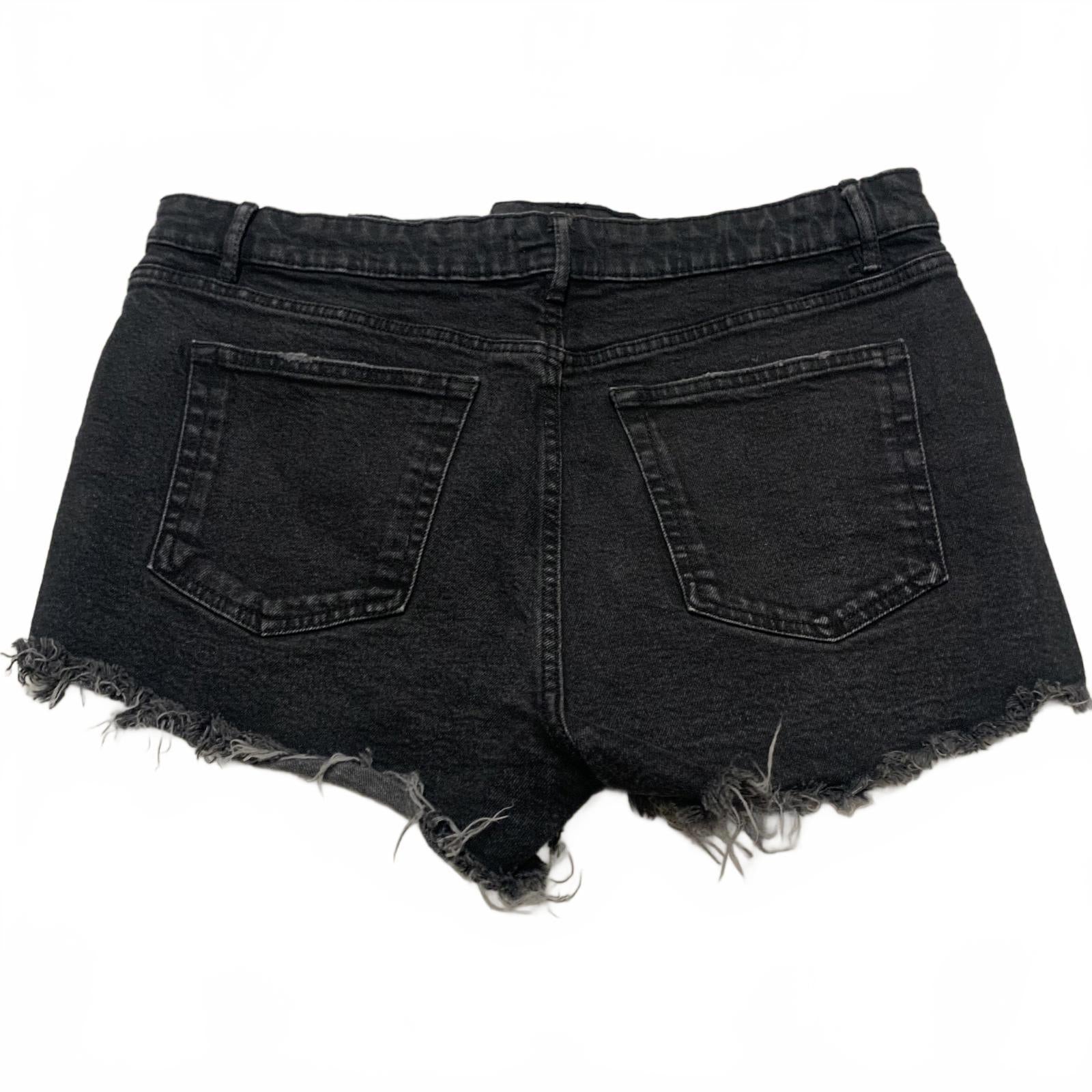 Zara Womens Sz 12 High-Rise Black Distressed Cutoff Denim Shorts Festival Grunge