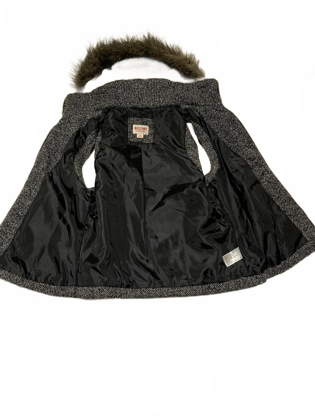 Y2K Faux Fur Vest  Supply Co. Women's Size L Specked Black Hooded Zip Up