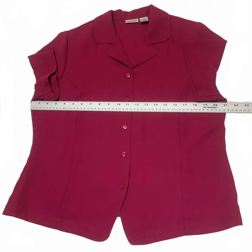 Liz Baker Women's Size 12 Fushia Short Sleeve Button-Up Blouse