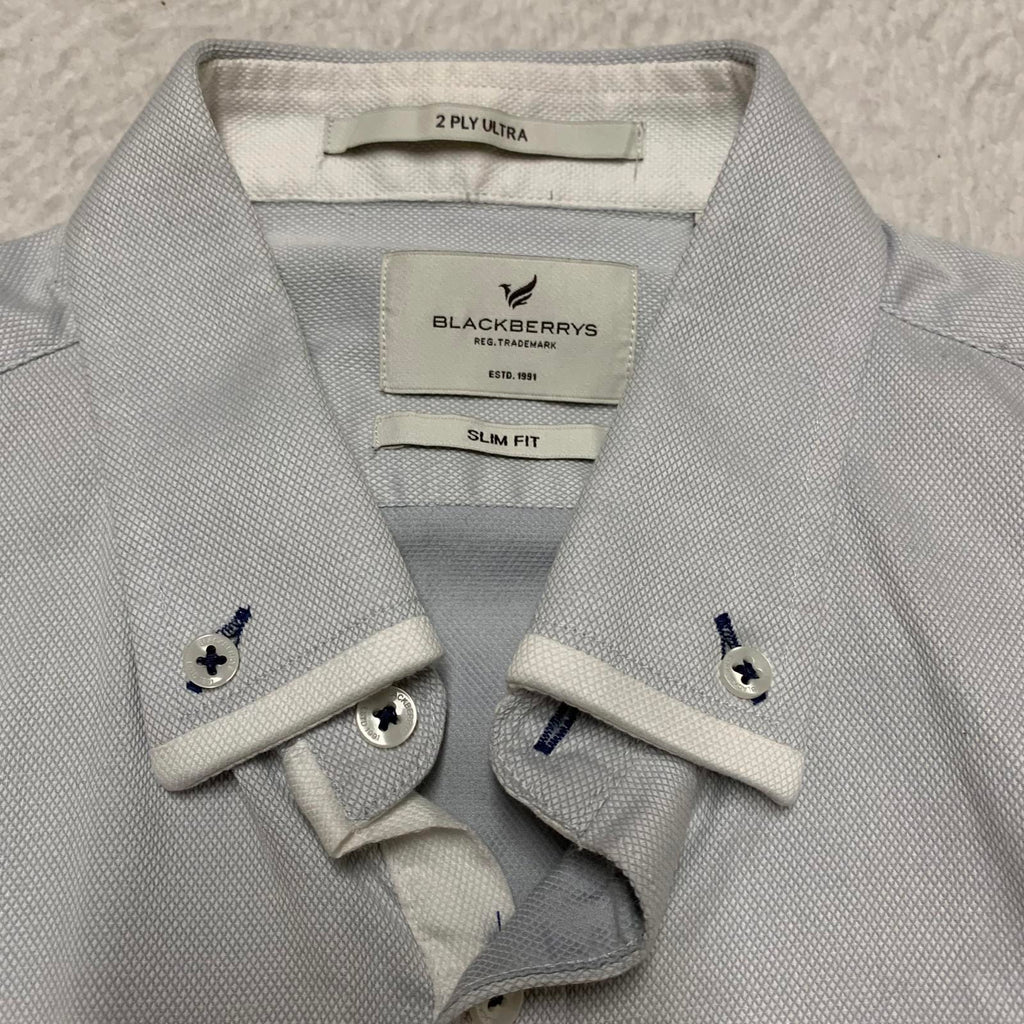 Blackberrys Mens Size L/40 Blue Gray Slim Fit Dress Shirt 2 Ply Ultra
