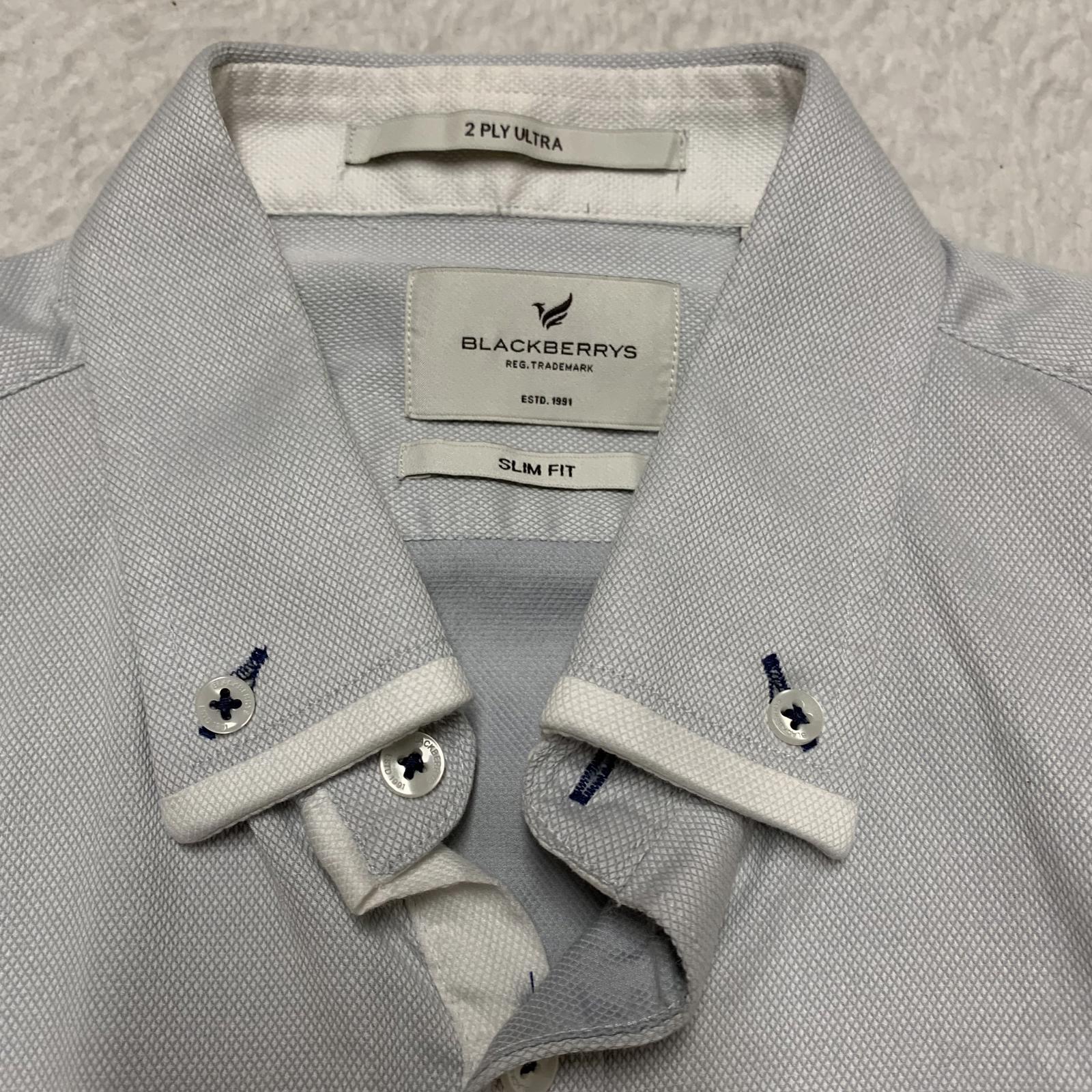 Blackberrys Mens Size L/40 Blue Gray Slim Fit Dress Shirt 2 Ply Ultra