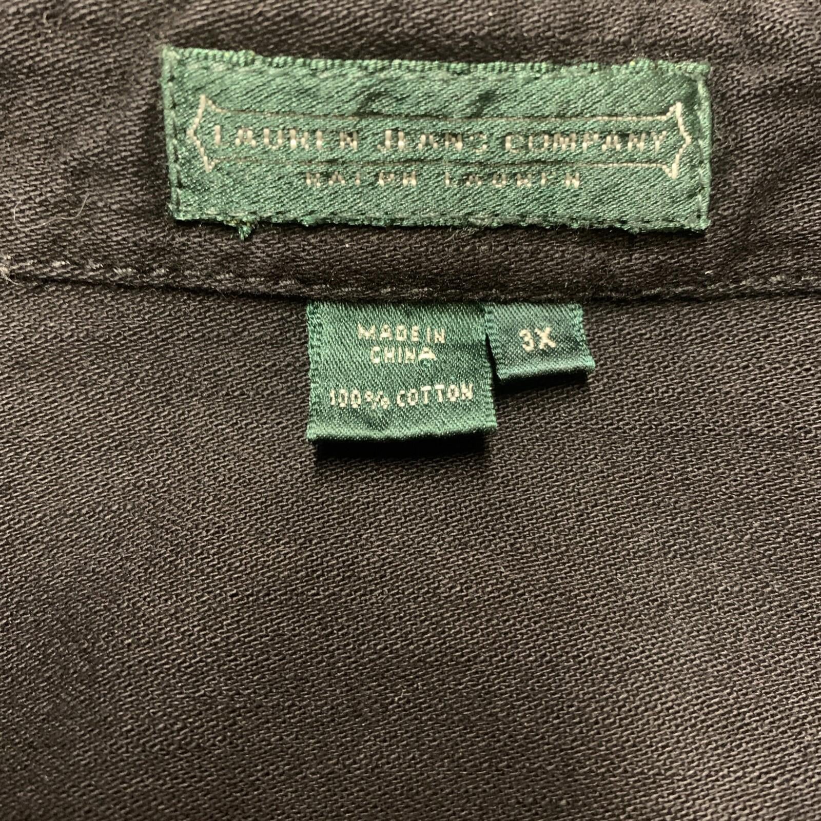 Lauren Jeans Company Mens 3X Black Button Up Military Shirt Shacket 100% Cotton