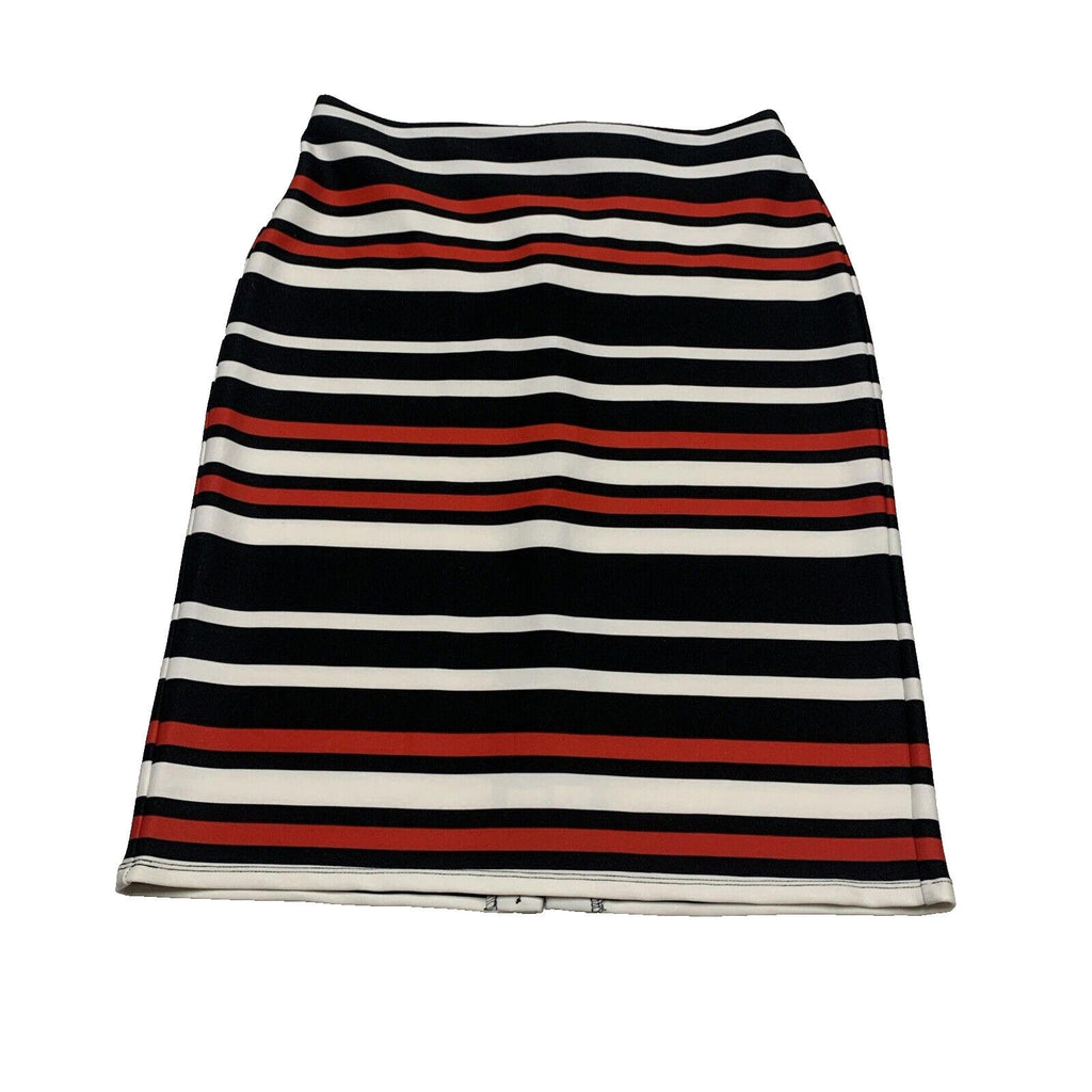 NYCC Women's Size M Red Black Bold Stripe Knee Length Modest Pencil Skirt