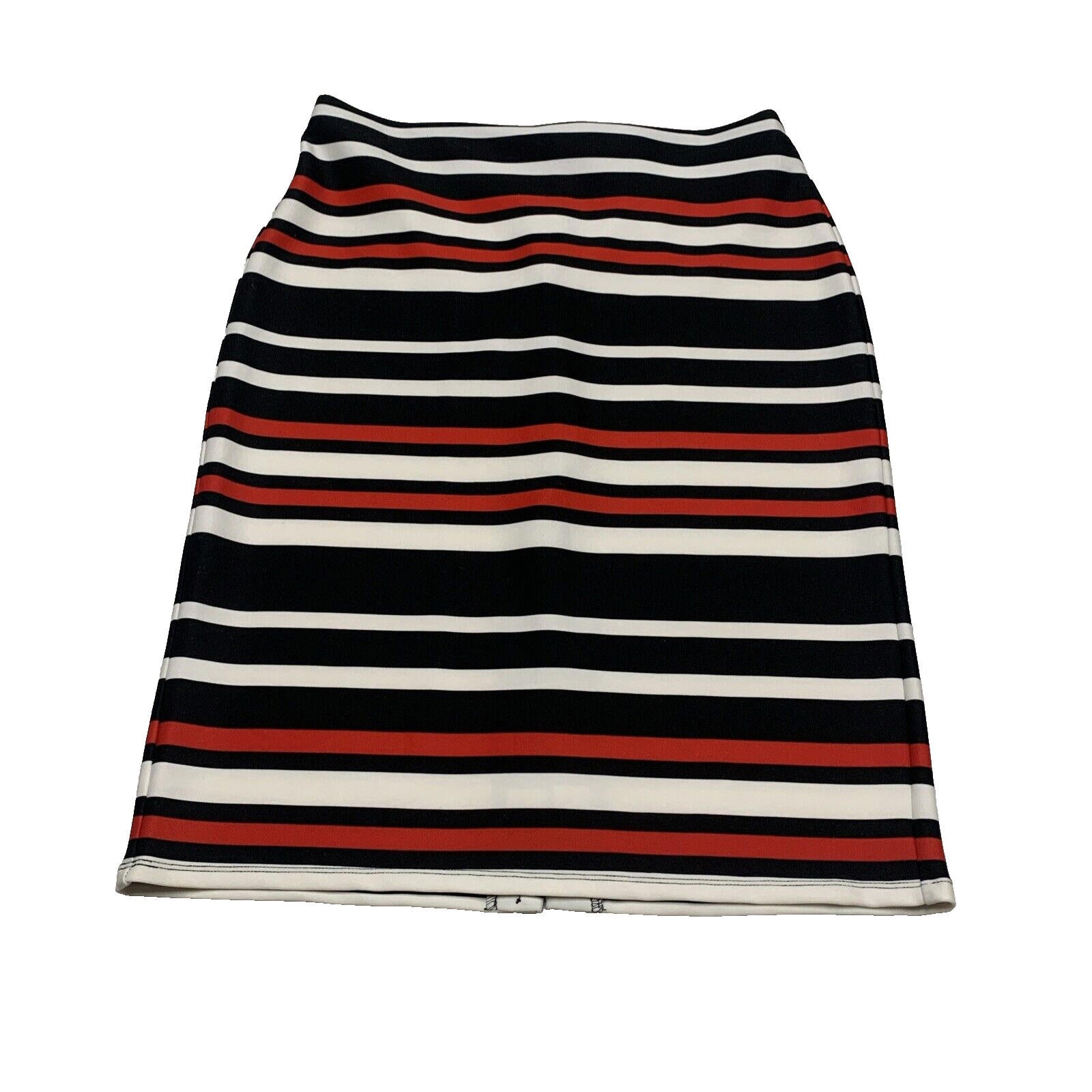 NYCC Women's Size M Red Black Bold Stripe Knee Length Modest Pencil Skirt