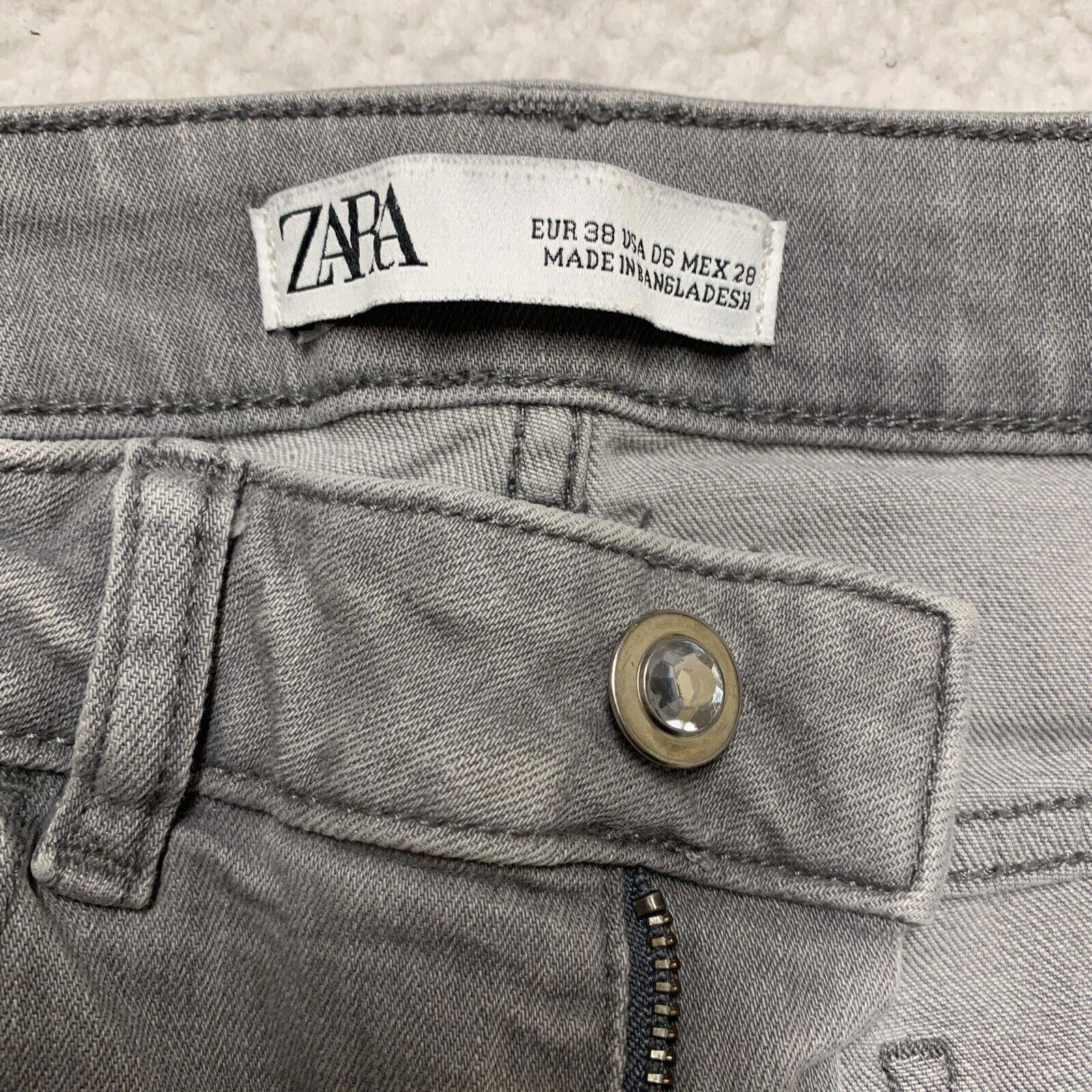 Zara Women's Size 6 Gray Light Wash Skinny Distressed Jeans