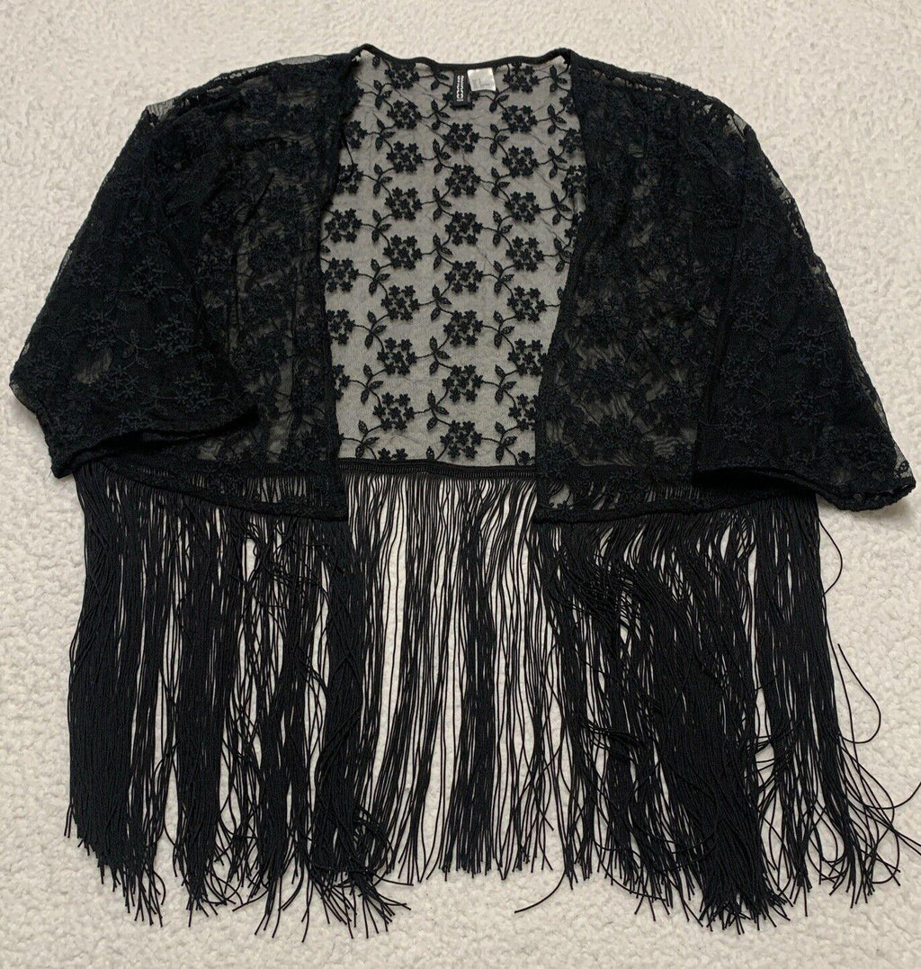 Divided H&M Women’s Size S Black Lace Fringe Shawl Ladies Scarf Boho Grunge