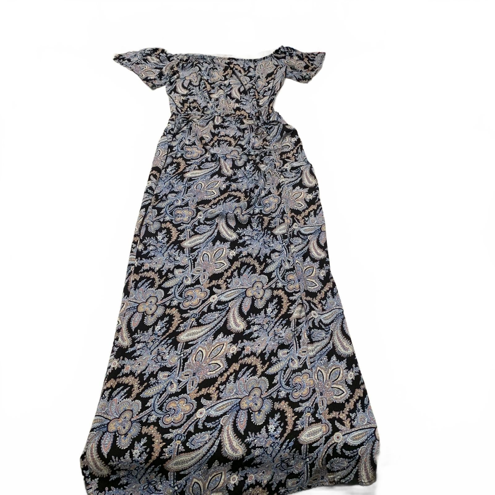 Aqua Womens Sz M Floral Print Maxi Dress Short Sleeve Rayon