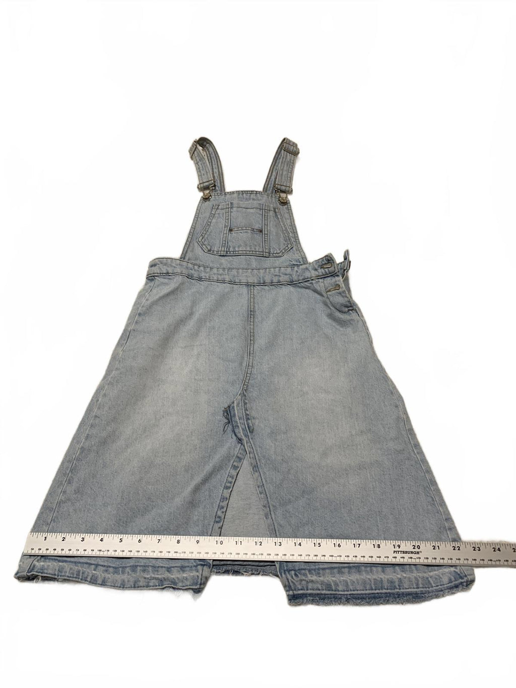 Zara Girls Size 13/14 Light Wash Distressed Denim Overall Skirt Frayed Hem