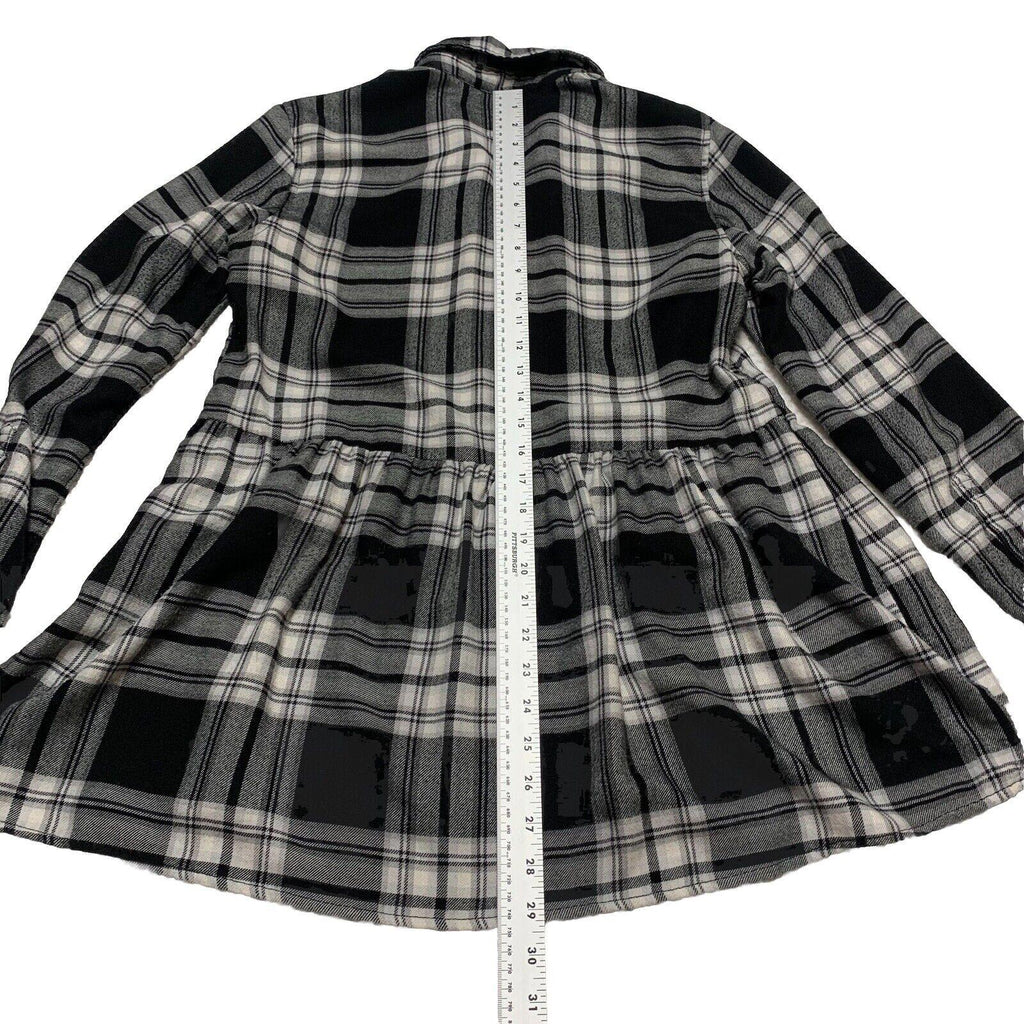 American Eagle Plaid Flannel Tunic Size Small Black White Pin Tuck Jegging Fit M