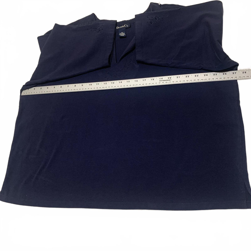 Denim & Company Navy Blue Women's Blouse Size 3X Embroidered Details