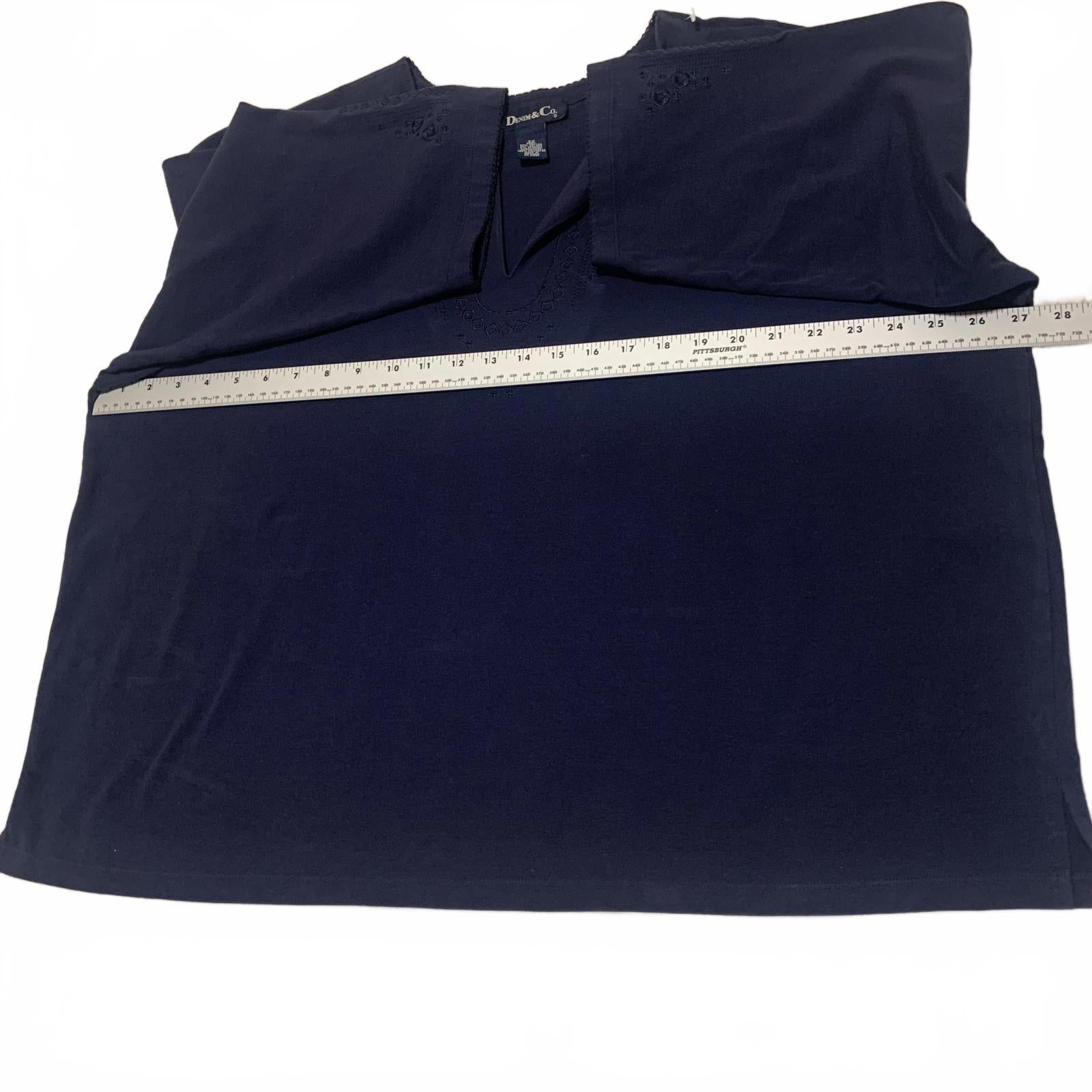 Denim & Company Navy Blue Women's Blouse Size 3X Embroidered Details