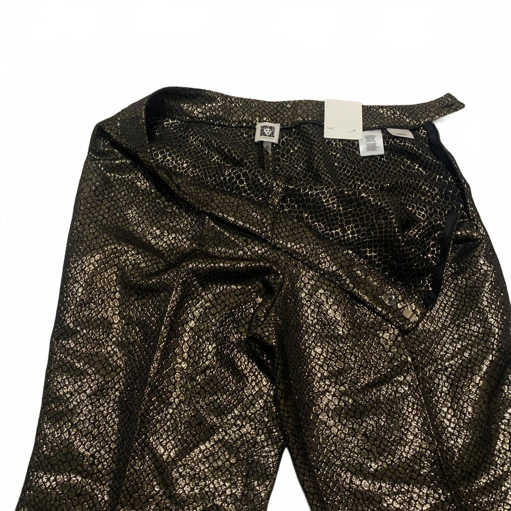 Anne Klein Womens Size 8 Metallic Gold Black Snake Skin Patterned Pants