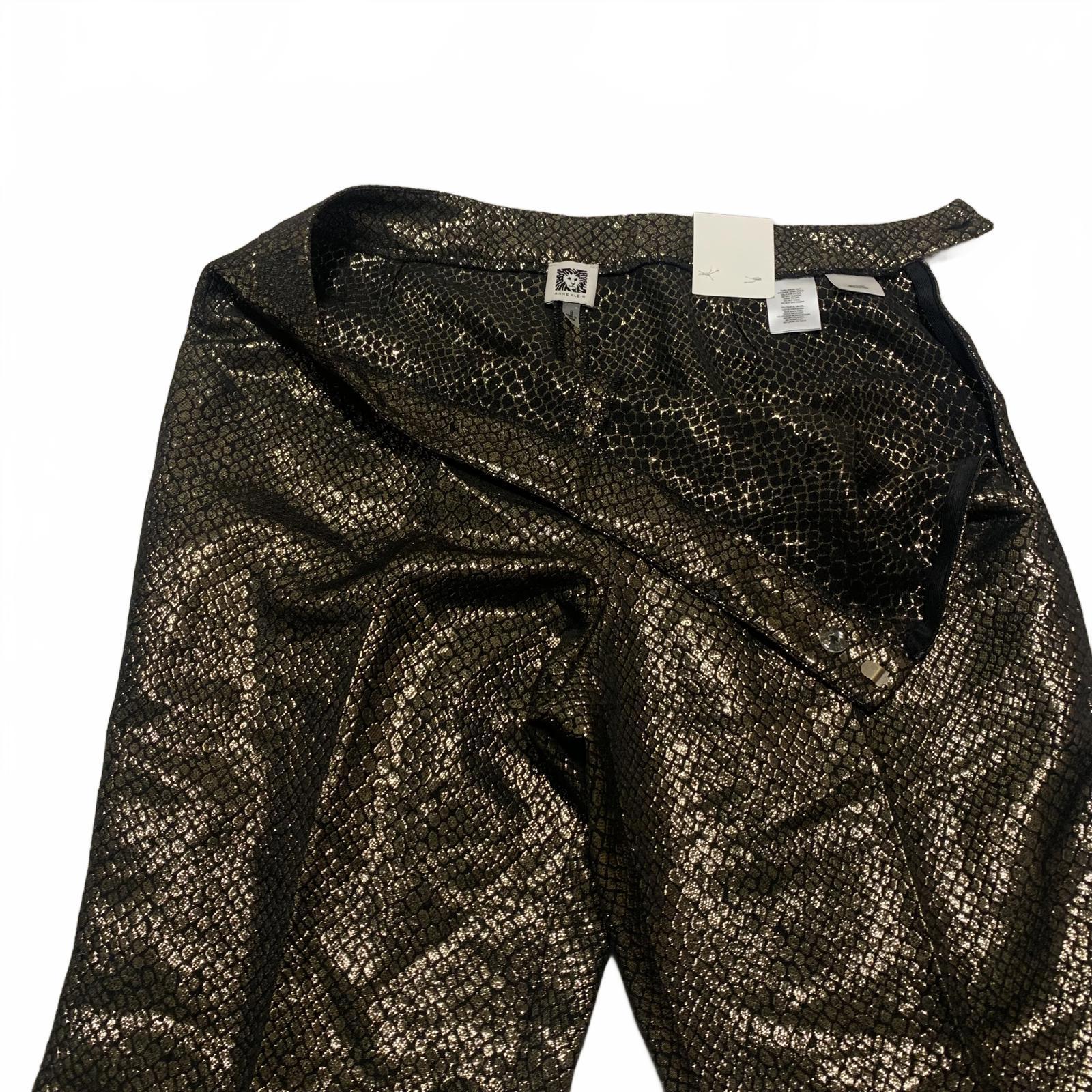 Anne Klein Womens Size 8 Metallic Gold Black Snake Skin Patterned Pants
