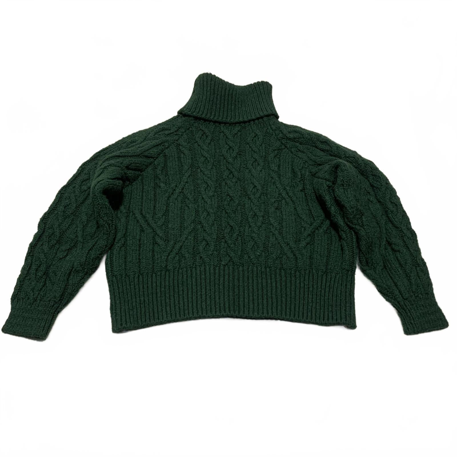 Zara Women's Size Small Dark Green Cable Knit Turtleneck Sweater Opened Shoulder