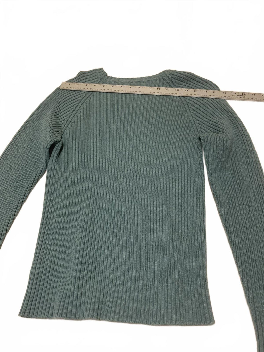 VTG 90s Lands’ End Sweater Men’s M 38 40 Green Ribbed Knit Crewneck Made in USA