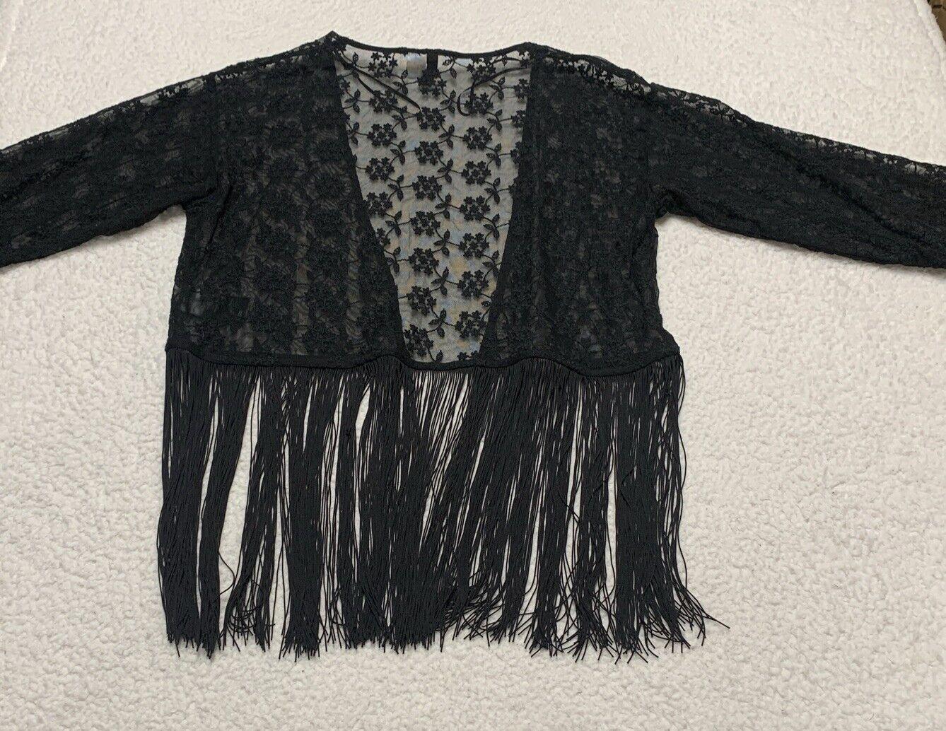 Divided H&M Women’s Size S Black Lace Fringe Shawl Ladies Scarf Boho Grunge