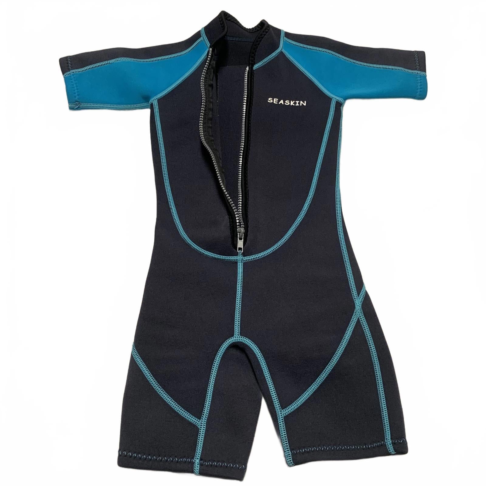 Seaskin Child Unisex Shorts Size 3 Black Teal Short Sleeve Wetsuit Bathing Suit