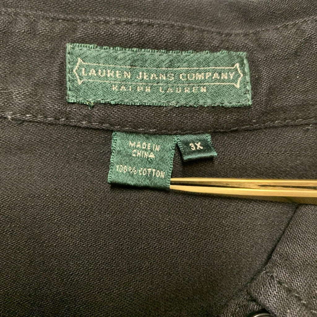 Lauren Jeans Company Mens 3X Black Button Up Military Shirt Shacket 100% Cotton