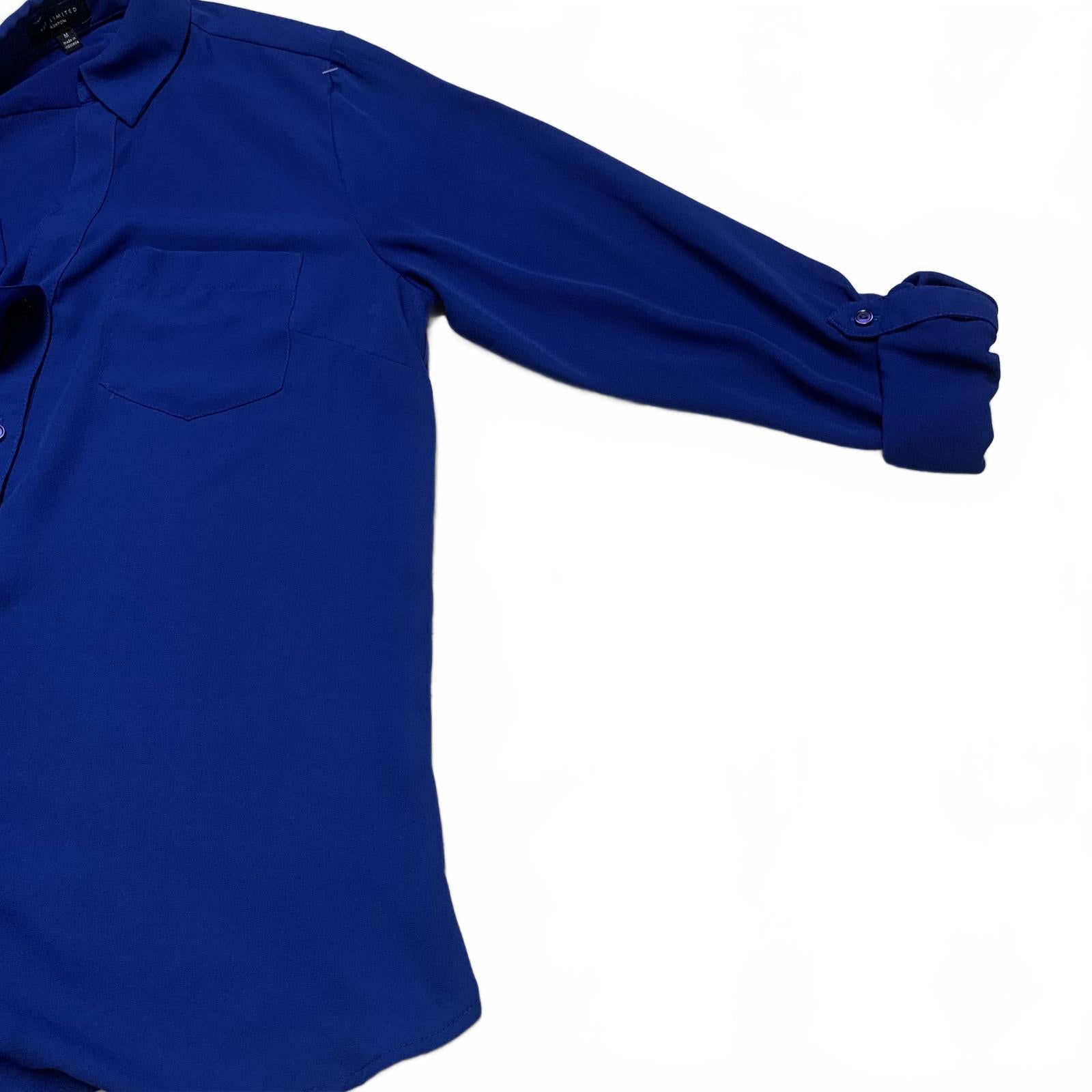 The Limited Women's Size Medium Royal Blue Long Sleeve Button-Up Blouse Shirt