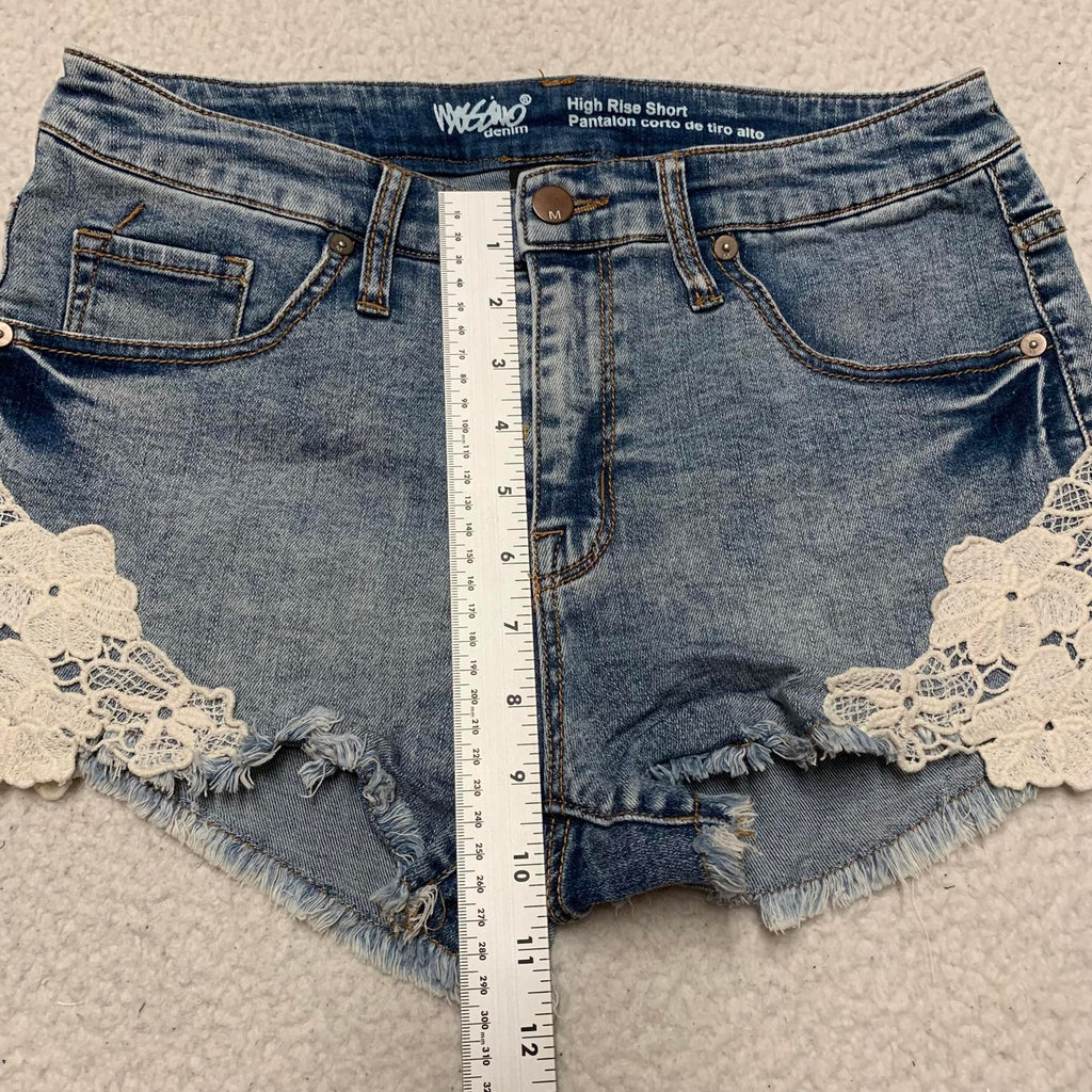 Mossino Womens Size 8/W29 High Rise Denim Shorts Lace Trim