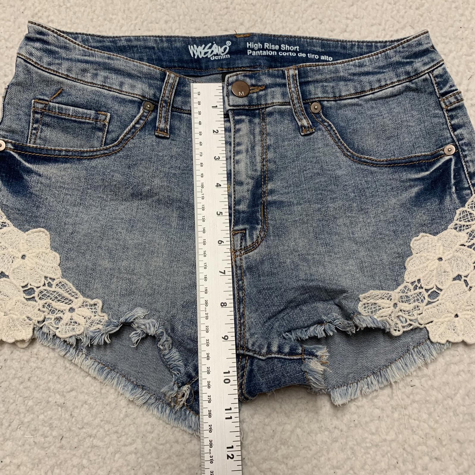 Mossino Womens Size 8/W29 High Rise Denim Shorts Lace Trim