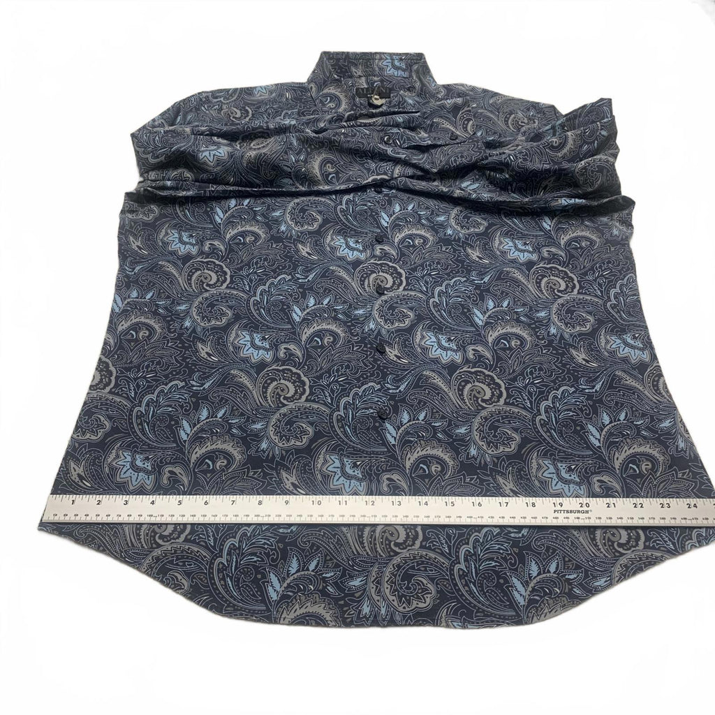 Alfani Men's Size XLarge 17 17.5 Blue Paisley Print Long Sleeve Button Shirt