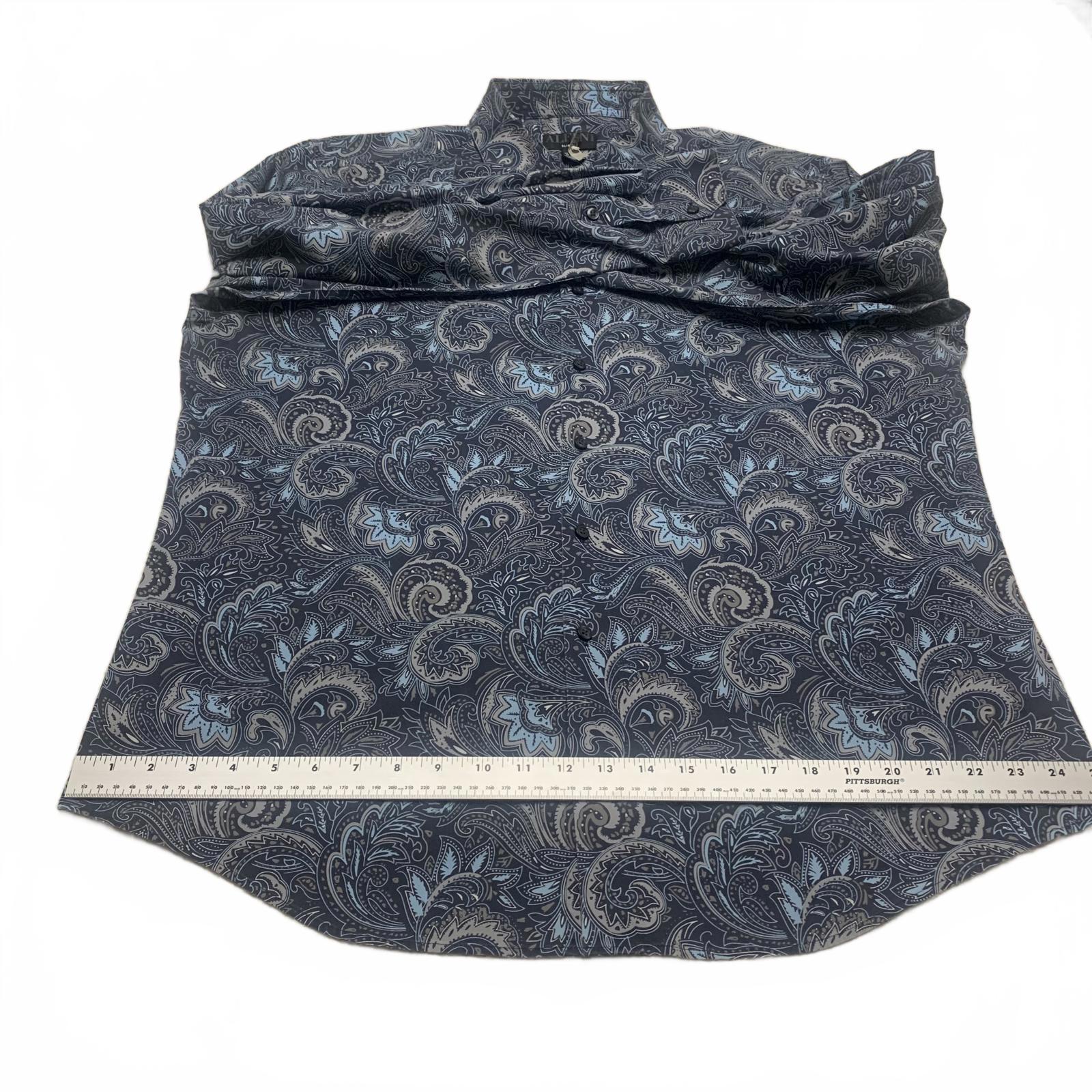 Alfani Men's Size XLarge 17 17.5 Blue Paisley Print Long Sleeve Button Shirt