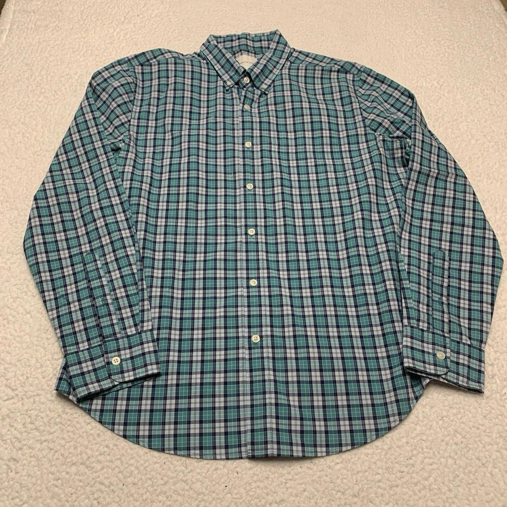 American Eagle Women’s Size Large Teal Blue Button up Shirt Plaid Long Sleeve