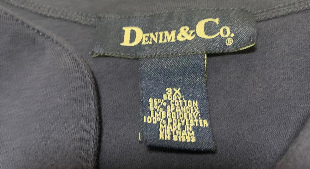 Denim & Company Navy Blue Women's Blouse Size 3X Embroidered Details