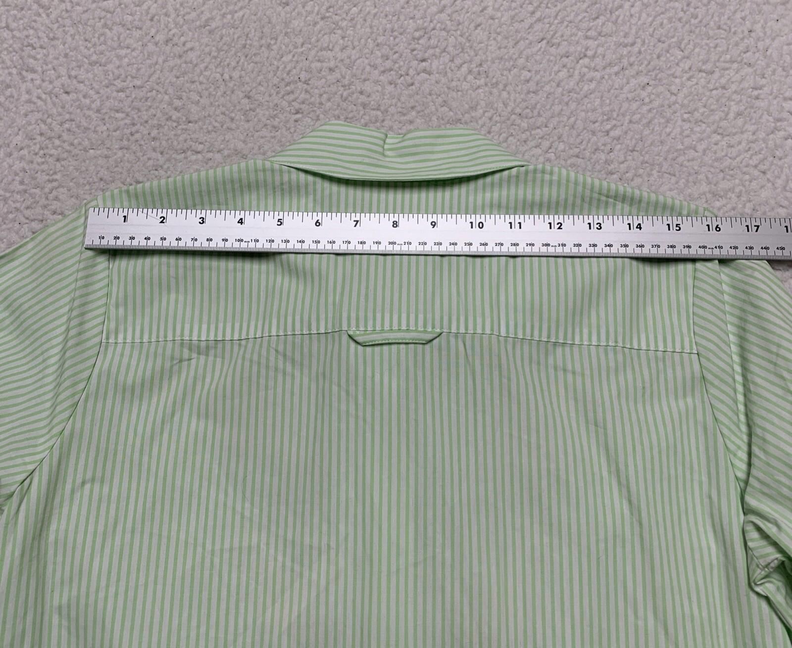 Quacker Factory Women's Size S Floral Embroidered Green Striped Button Shirt