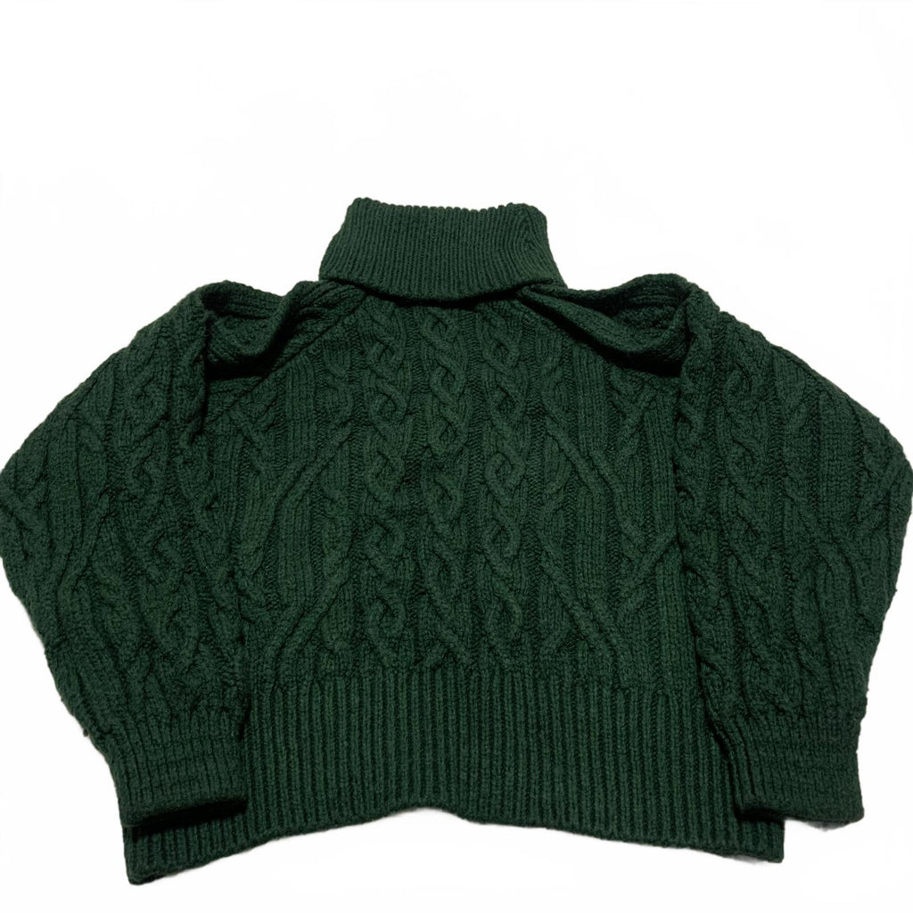Zara Women's Size Small Dark Green Cable Knit Turtleneck Sweater Opened Shoulder